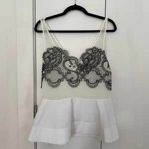 3.1 PHILLIP LIM Silk Chiffon Sheer Black Lace Camisole / Tank in White
